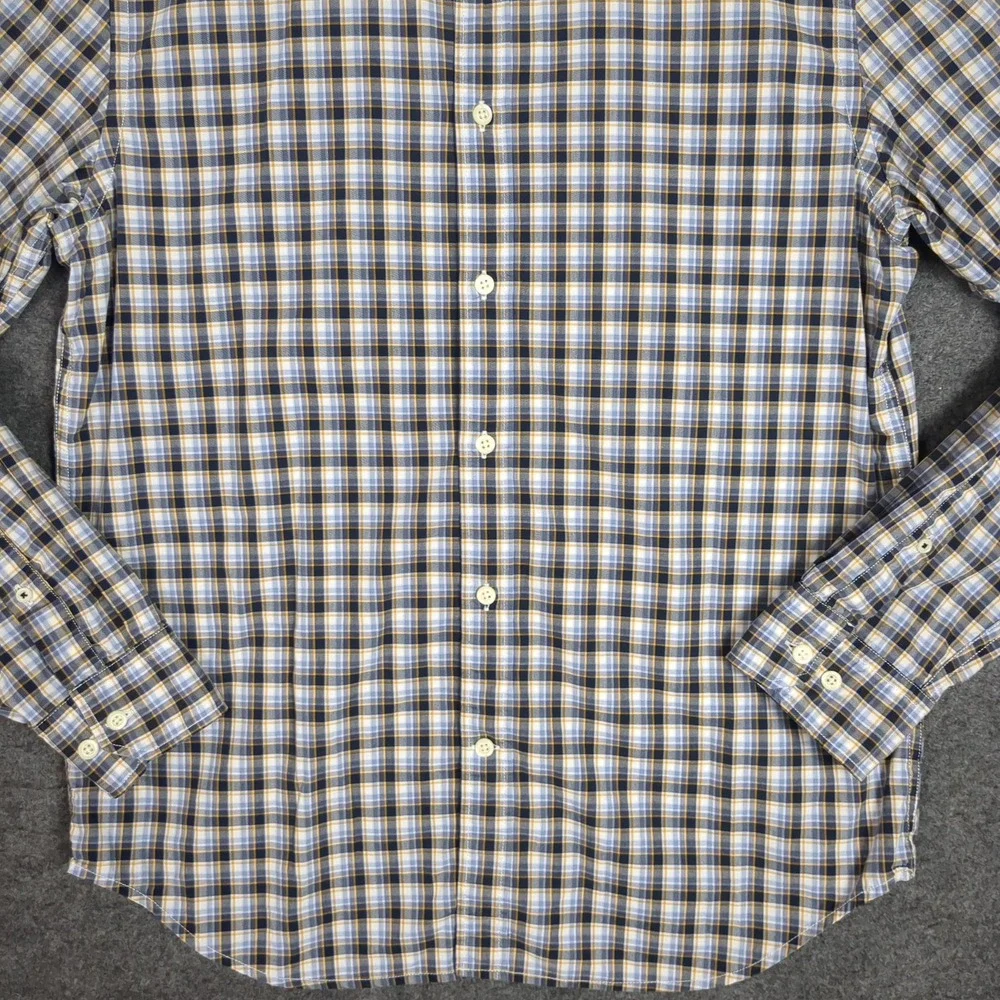 Banana Republic Custom Wash Shirt Mens Large Tailored Slim‎ Fit Plaid Blue L